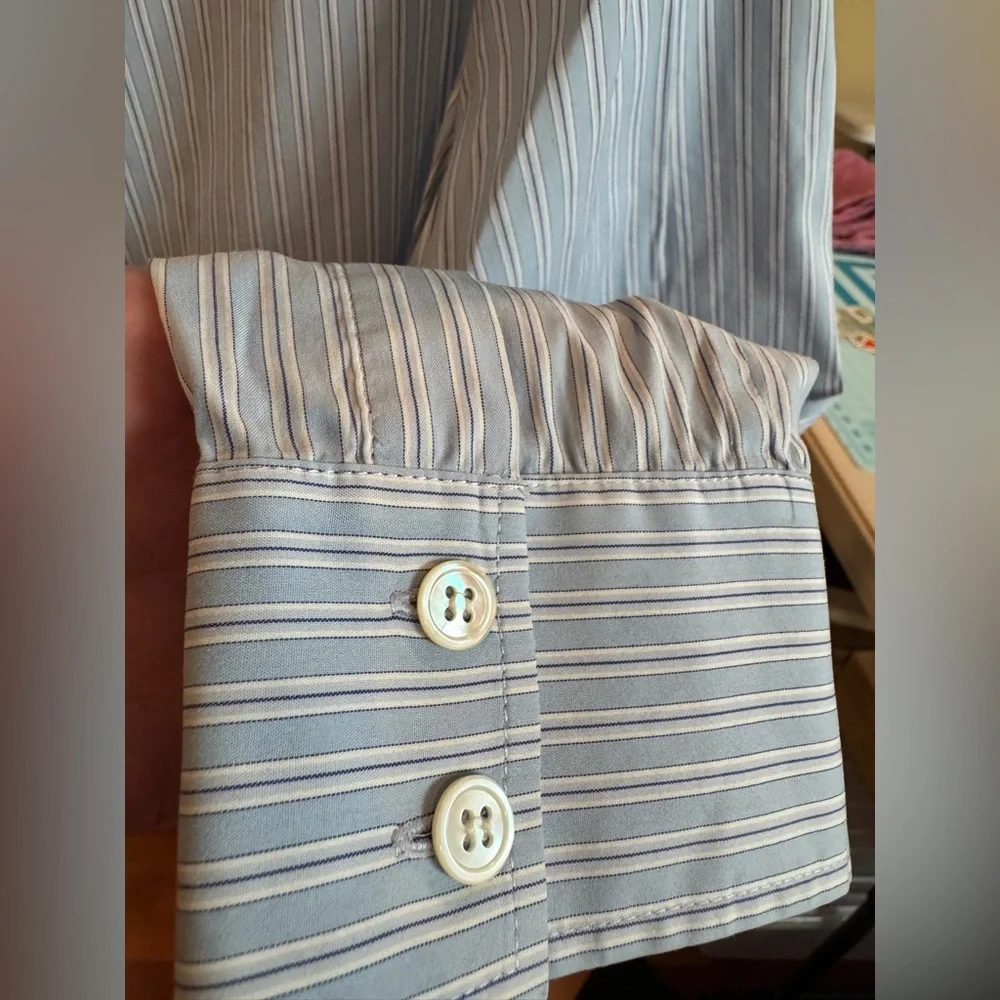 Theory Blue White Striped Button Down Shirt Lightweight Long Sleeve Blouse M - Picture 7 of 14